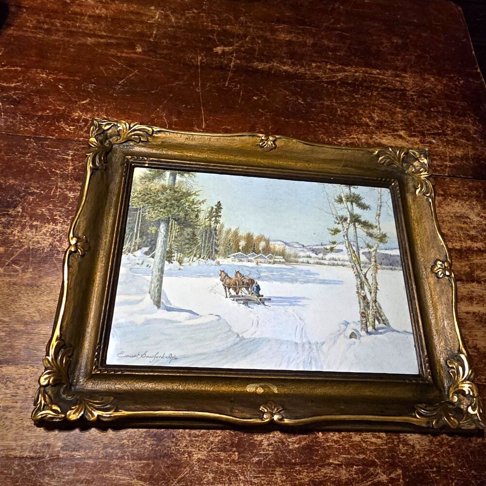 Original Ernest Sawford-Dye Winter Watercolor Painting Canadian Sleigh Sled Art